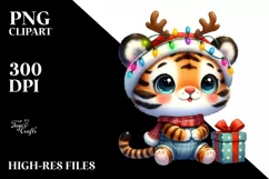 Enthusiastic Baby Tiger with Gift Box PNG Product Image 1