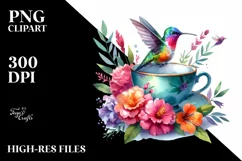 Vibrant Hummingbird in Teacup | Clipart Product Image 3