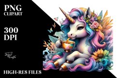 Watercolor Baby Unicorn Sipping Tea PNG Product Image 3