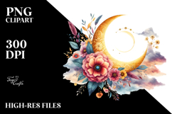Vibrant Boho Moon with Flowers | Clipart Product Image 2