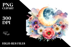 Vibrant Boho Moon with Flowers | Clipart Product Image 2