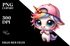 Watercolor Baby Unicorn Goofy Smile Clipart Product Image 3