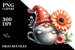 Cute Gnome with Gerbera Cup PNG Product Image 2