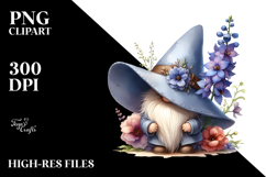 Adorable GNOME with Delphinium, PNG Product Image 2
