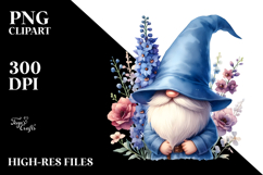 Cute Gnome with Delphinium PNG Product Image 2