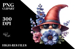 Cute Gnome with Delphinium PNG Product Image 2