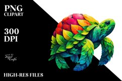 Vibrant Watercolor Turtle with Plant Leaves, PNG Product Image 1