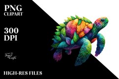 Vibrant Watercolor Turtle with Plant Leaves, PNG Product Image 3