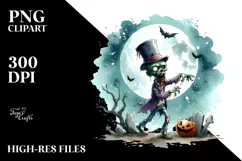 Funny Halloween Clipart with Zombie PNG Product Image 2