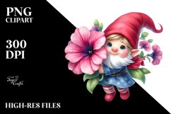 Watercolor Small Gnome with Petunia PNG Product Image 2