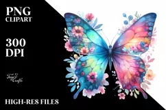 Vibrant Watercolor Butterfly | Sublimation | Clipart Product Image 1
