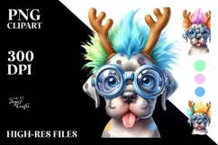 Baby Great Dane with Reindeer Horns PNG Product Image 1