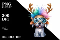 Extreme Expressive Baby Great Dane with Reindeer Horns PNG Product Image 3
