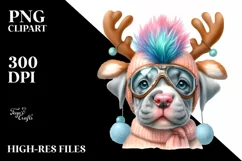 Extreme Expressive Baby Great Dane with Reindeer Horns PNG Product Image 3