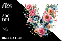 Colorful Skull with Spring Flowers, Transparent PNG Product Image 2