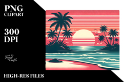 Retro Tropical Beach Sunset PNG Product Image 2