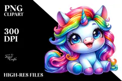 Smiling Unicorn with Floral Wreath PNG Product Image 2