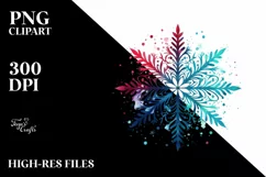 Vibrant Watercolor Christmass Snowflake PNG Product Image 3