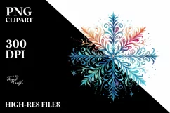 Vibrant Watercolor Christmass Snowflake PNG Product Image 1