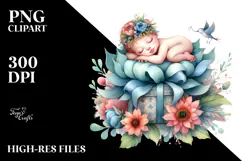 Whimsical Baby Sleeping on a Flower PNG Product Image 2