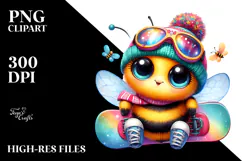 Cute Baby Bee Wearing a Snowboard PNG Product Image 2