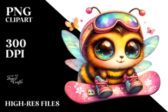 Vibrant Watercolor Baby Bee with Snowboard, High-Res PNG Product Image 2