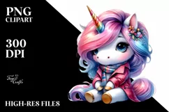 Sitting Cute Unicorn Clipart PNG Product Image 3