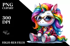 Sitting Cute Unicorn Clipart PNG Product Image 3