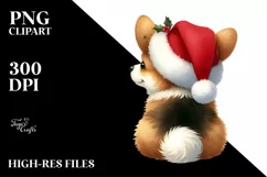 a Cute Pembroke Welsh Corgi from Behind with Santa Hat PNG Product Image 3