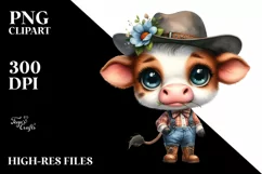 Watercolor Baby Cow Big Eyes Hat Boots Flower Product Image 3