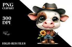 Watercolor Cow Big Eyes Hat Boots Flower Product Image 3