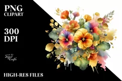 Colorfull Watercolor Bouquet with Nasturtium | Sublimation | Product Image 3