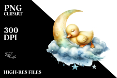 Whimsical Baby Duck Sleeping on Moon PNG Product Image 2