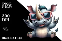Washed Rhinoceros with Rocker Sign | Clipart Product Image 1