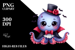 Funny Cute Octopus Dressed as a Vampire | Clipart Product Image 2