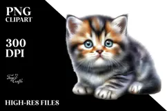 Digital Watercolor Baby Kitten with Big Eyes, High-Res PNG Product Image 2