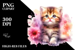 Digital Watercolor Baby Kitten with Big Eyes, High-Res PNG Product Image 2