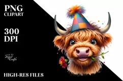 Cow Enthusiastic Highland Cow Party Hat | Clipart Product Image 1