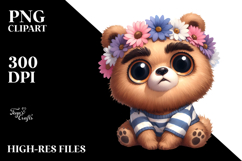 Goofy Cartoon Bear with Flower Crown, PNG Product Image 2