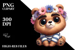 Goofy Cartoon Bear with Flower Crown, PNG Product Image 2