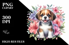 Cute Babydog in Azalea Frame | Sublimation Clipart Product Image 1