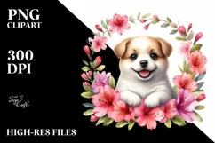 Cute Babydog in Azalea Frame | Sublimation Clipart Product Image 1
