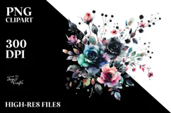 colorful Black Roses on White PNG Product Image 2