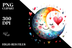 Colorful Scribbled Moon with Hearts PNG Product Image 2