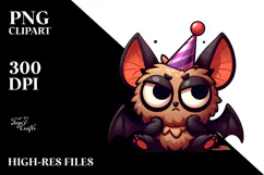 Silly Cartoon Bat with Party Hat PNG Product Image 2