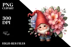 Watercolor Cute Baby Gnome with Rhododendron Frame PNG Product Image 2