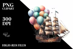 Vintage Rusty Sailboat with Balloons PNG Product Image 1