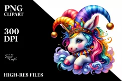 Baby Unicorn with Jester Hat, PNG Product Image 3