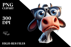 Goofy Cartoon Cow with Dramatic Expression, PNG Product Image 2