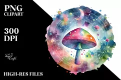 Colorful Watercolor Magical Shroom| Sublimation | Clipart Product Image 1